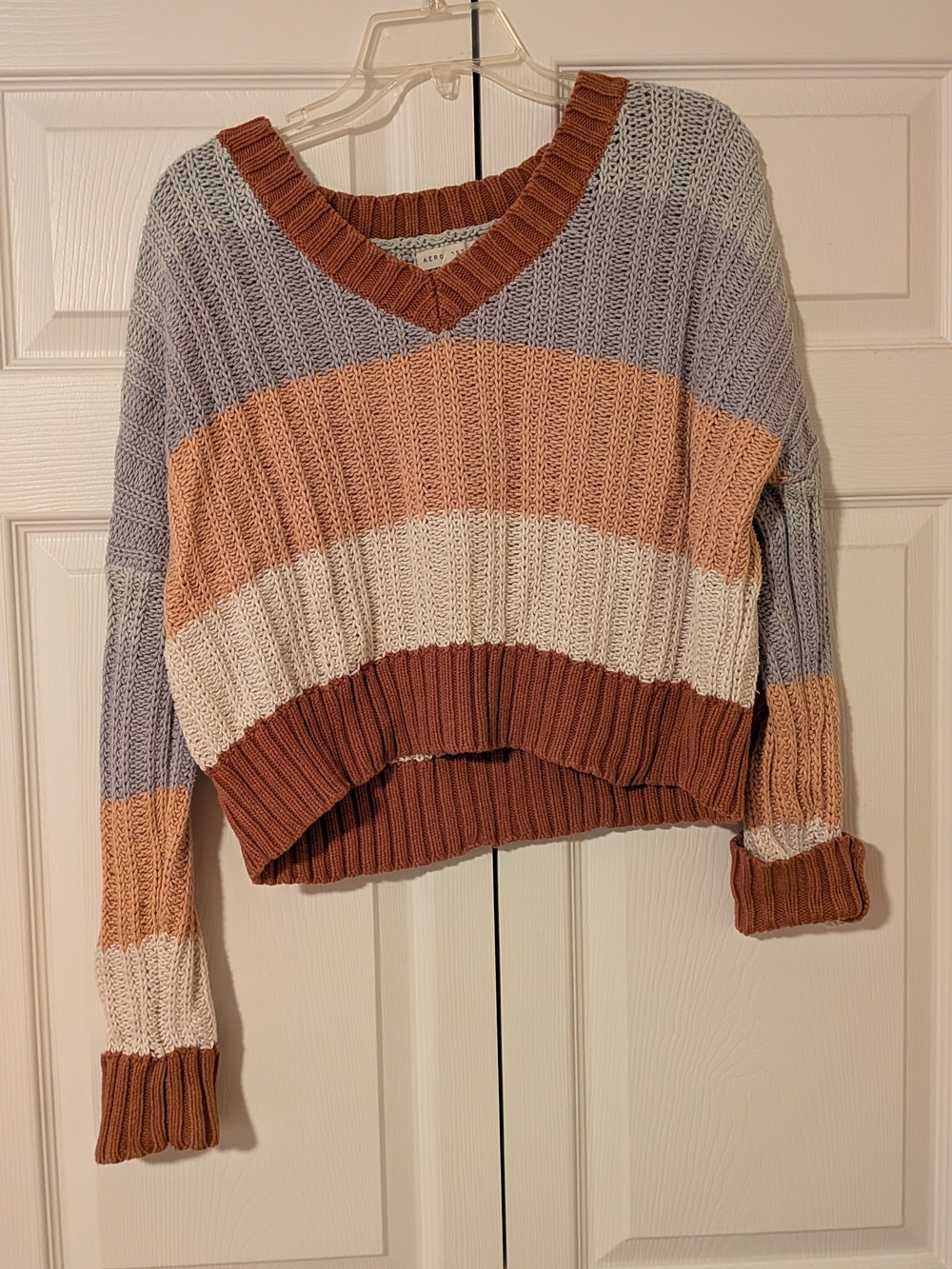Striped V-Neck Cropped Sweater - Multi Color